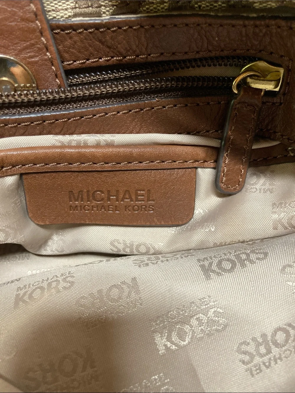Michael Kors Brown & Beige MK Logo Shoulder Bag (OKPM-09-041)